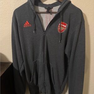 adidas Gray Zip Up Sweater with Red Accents